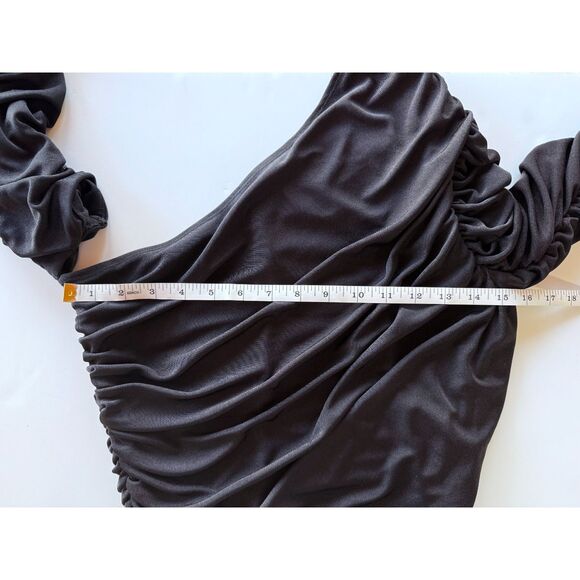 Aliette Black Ruched One Shoulder Asymmetrical Bodycon Sheath Dress -Altered- 6 - Picture 14 of 16